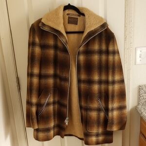 Pendleton Vintage Men's Wool Brown Plaid Shirt Jacket